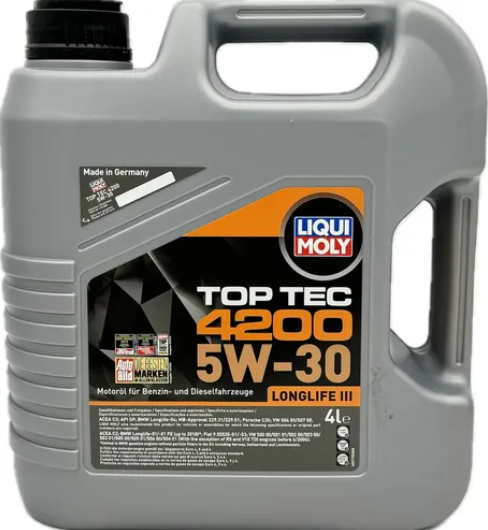 Envase de aceite LIQUI MOLY LIQUI MOLY TOP TEC 4200 5W30 FULL SINTETICO - GL 4LT grado 5W30 - Lubricentro Piloto